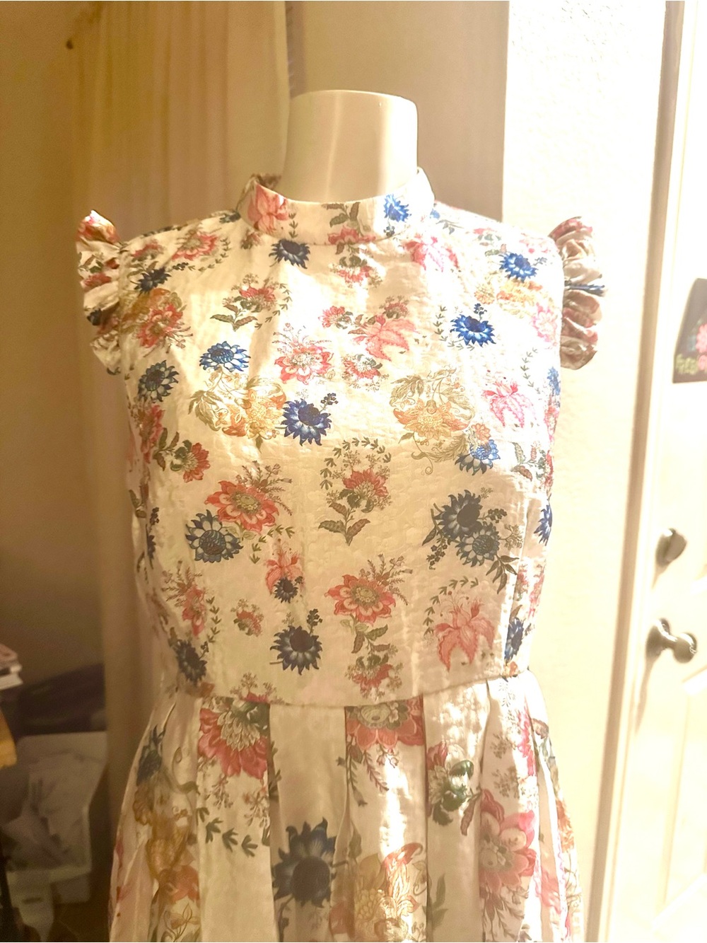 Floral Midi Dress with Ruffle Cap Sleeves - Picture 3 of 6